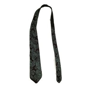 Barneys New York 100% Silk Tie Black Teal Paisley Weave Made in Italy University